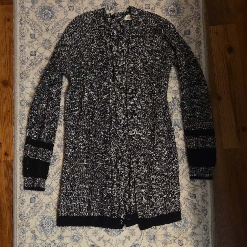 open front knit cardigan with back lattice detail